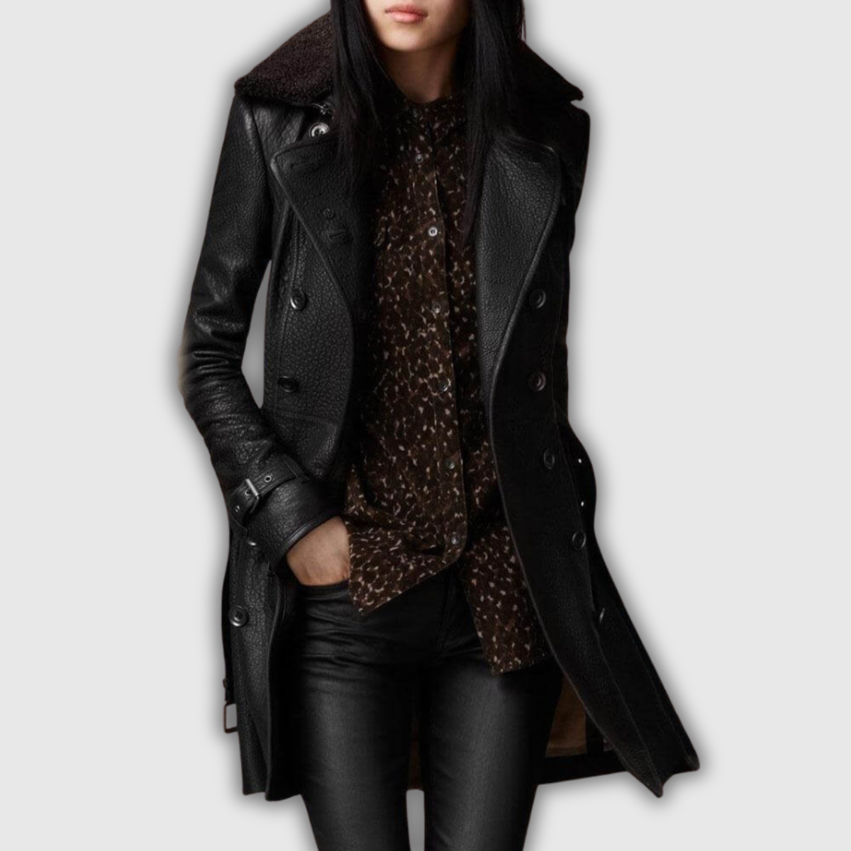 Elegante cappotto in pelle a tre quarti