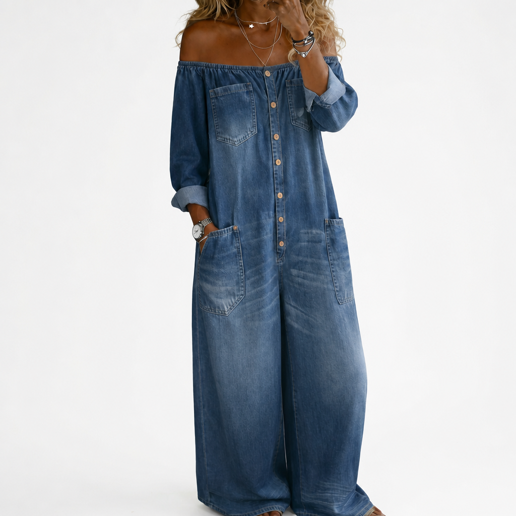 Sidonie | Combinazione in denim con spalle scoperte