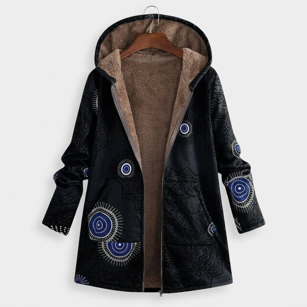 Giacca in pile sherpa con motivo azteco