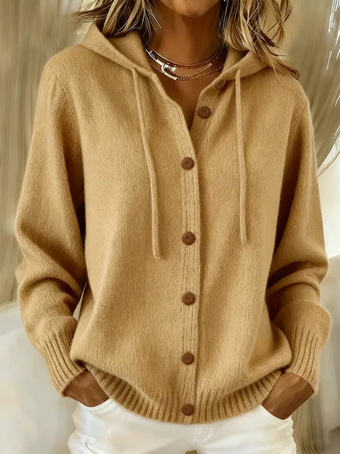 Cardigan con Cappuccio e Bottoni