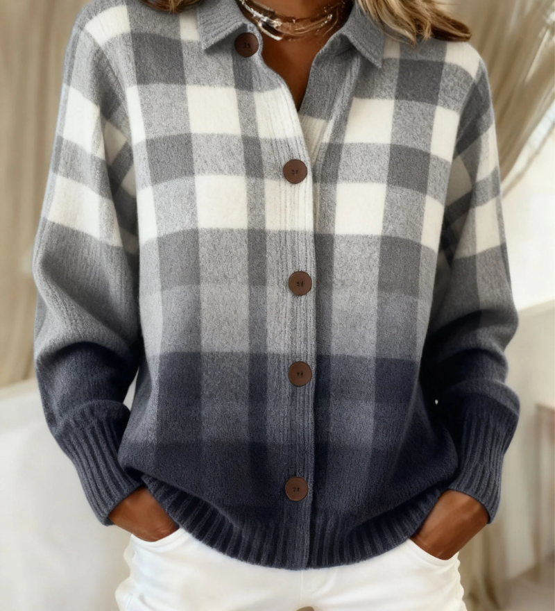 Cardigan a Quadri con Bottoni