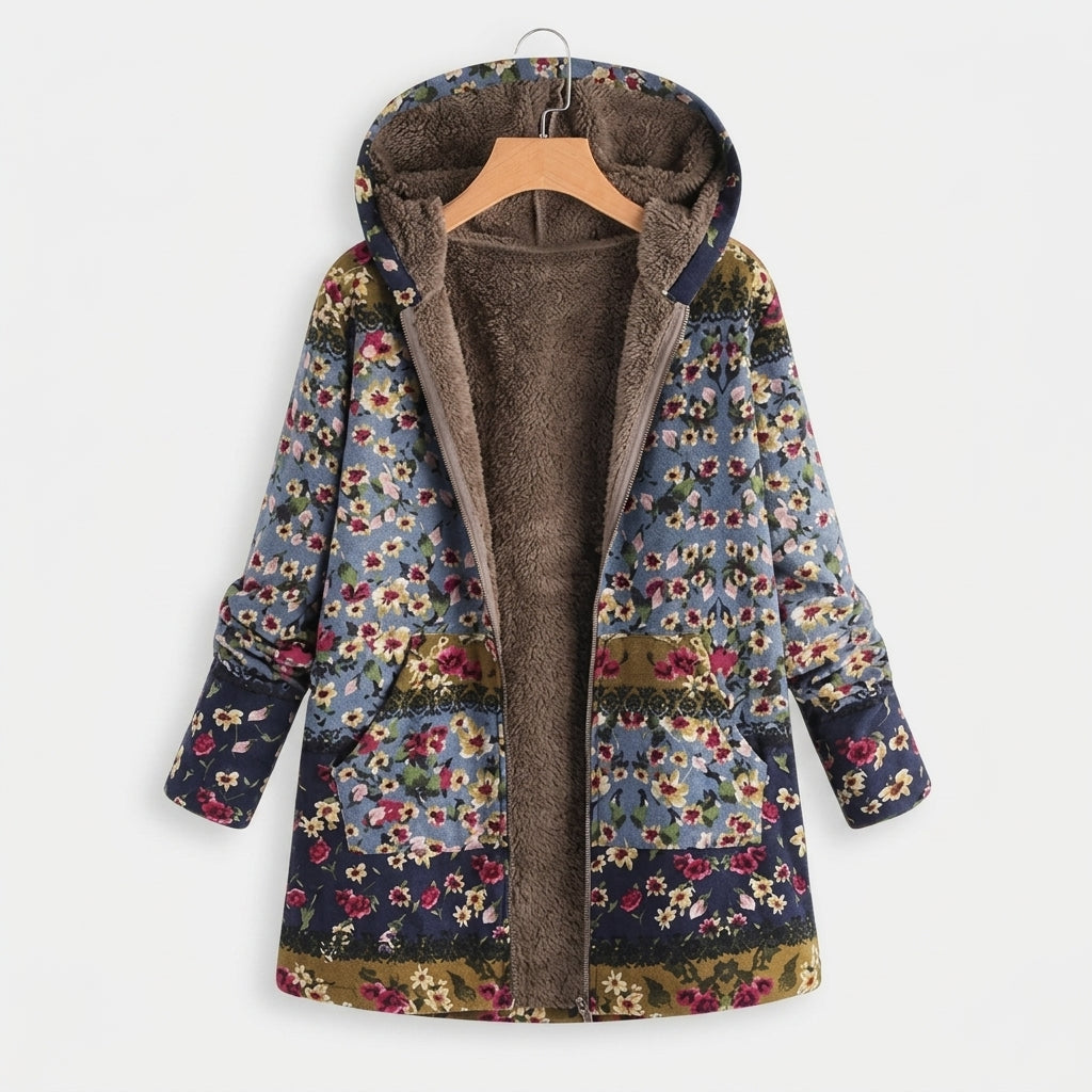 Felpa in pile sherpa floreale con cappuccio