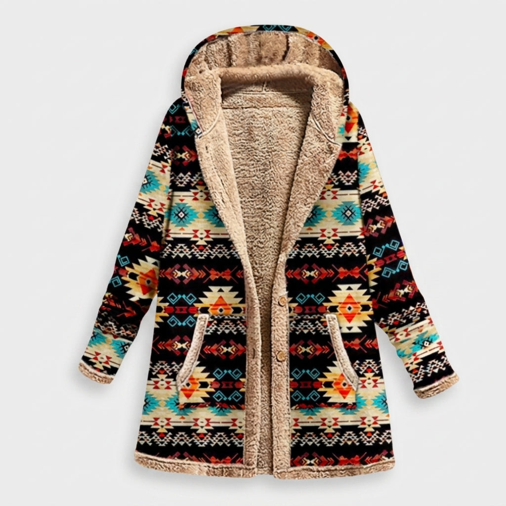 Giacca in pile patchwork nera con cappuccio