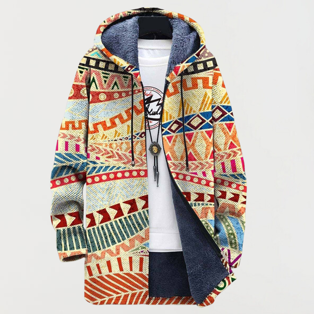 Giacca con cappuccio e stampa geometrica