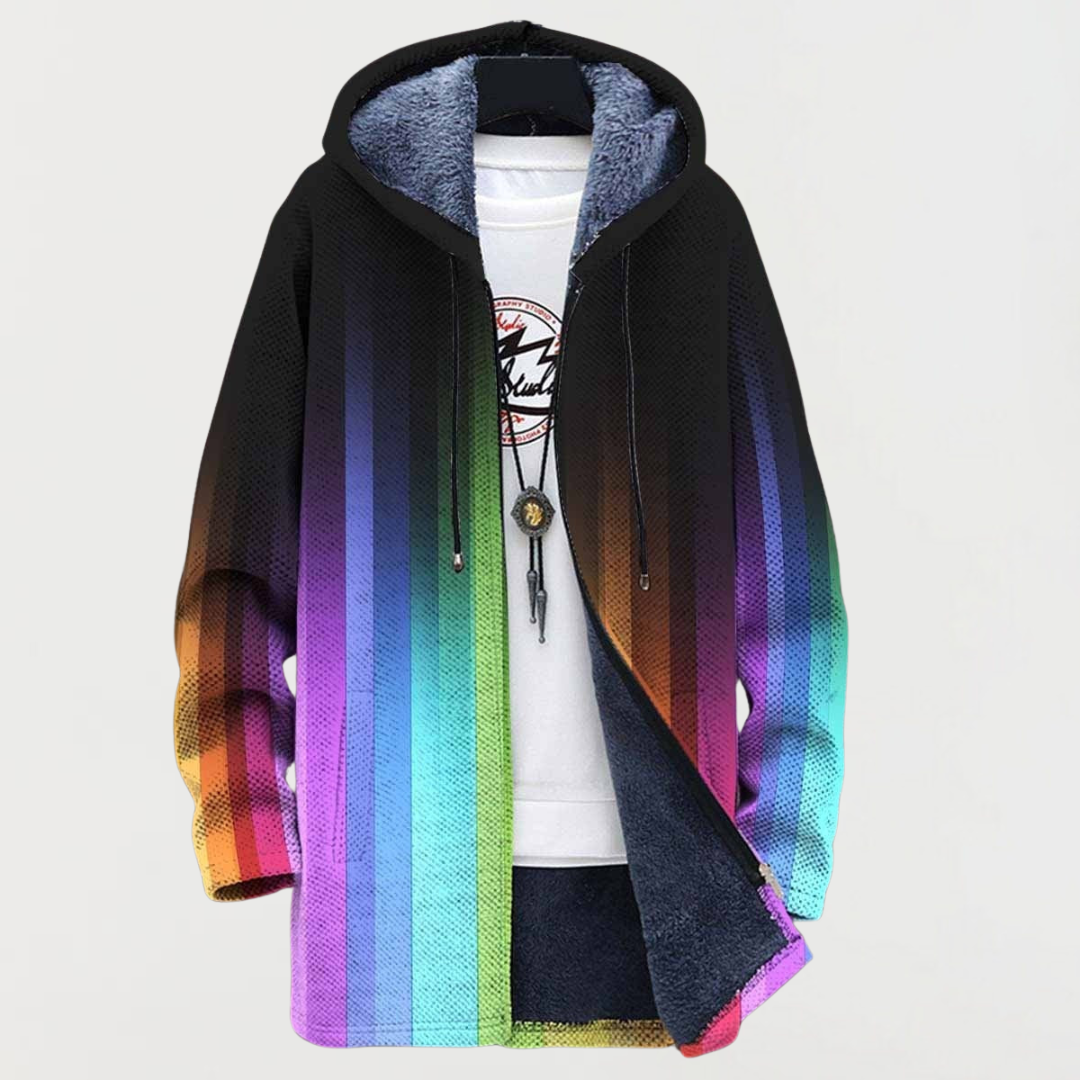 Giacca con cappuccio a righe arcobaleno