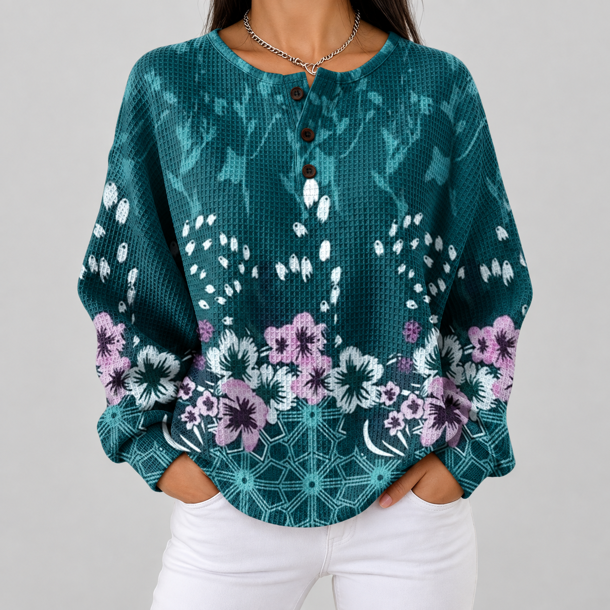 Maglione Turchese a Fiori