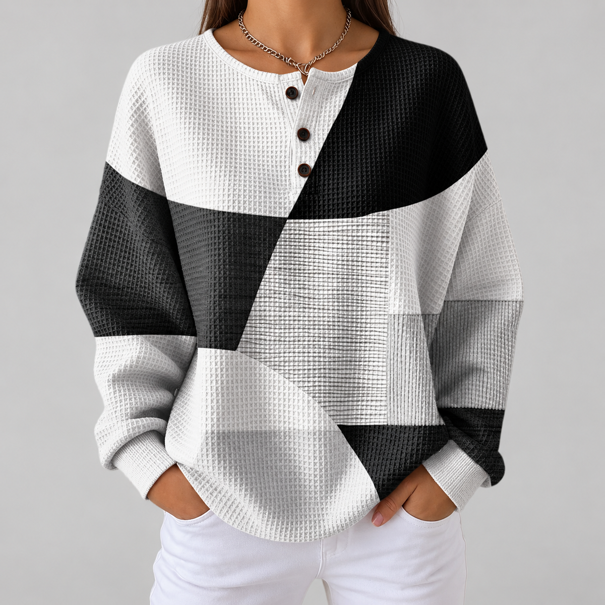 Maglione a Riquadri Bianco e Nero