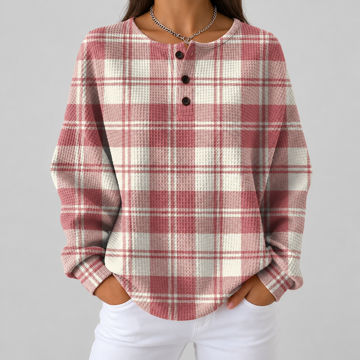 Maglione a Quadri Rosa Cipria