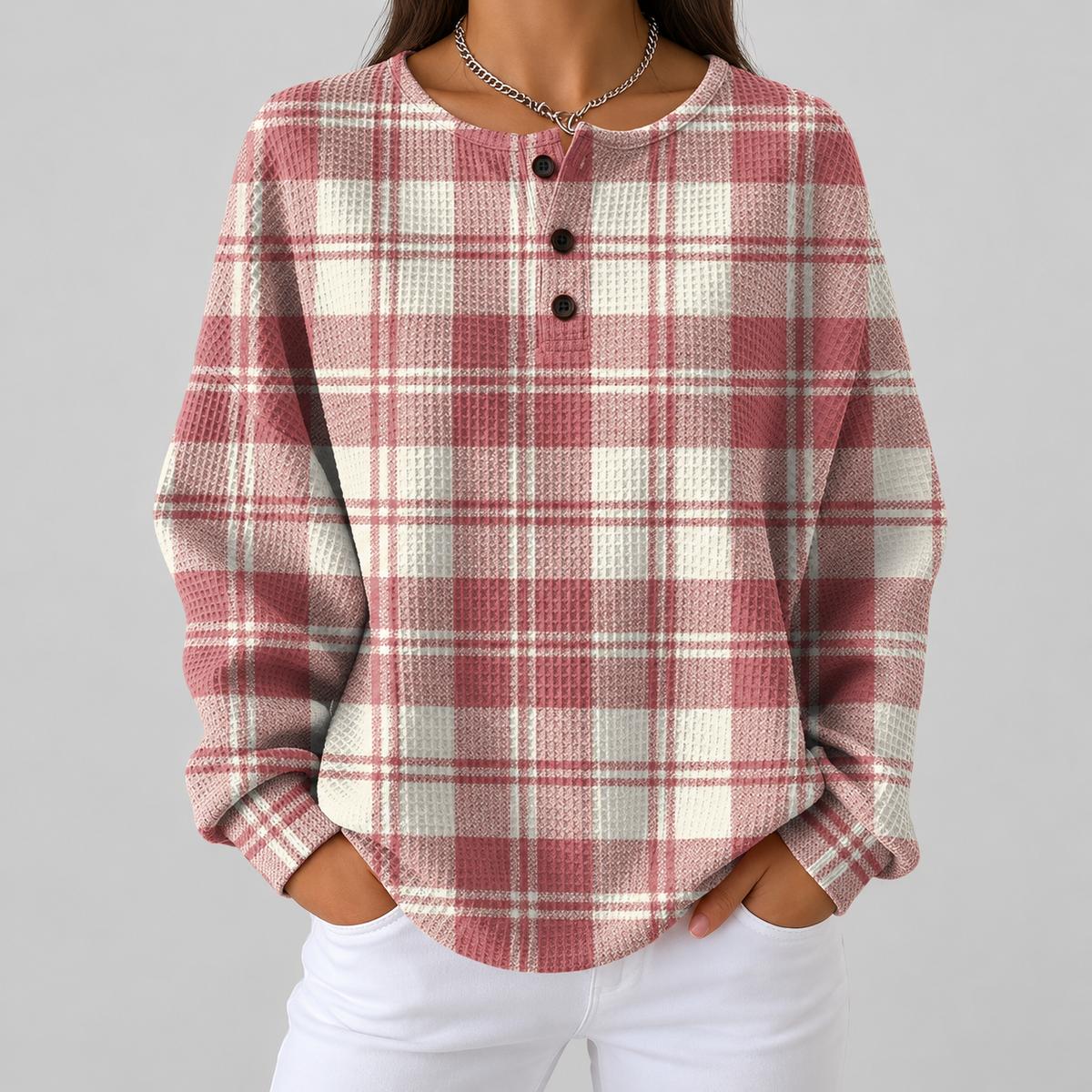 Maglione a Quadri Rosa Cipria