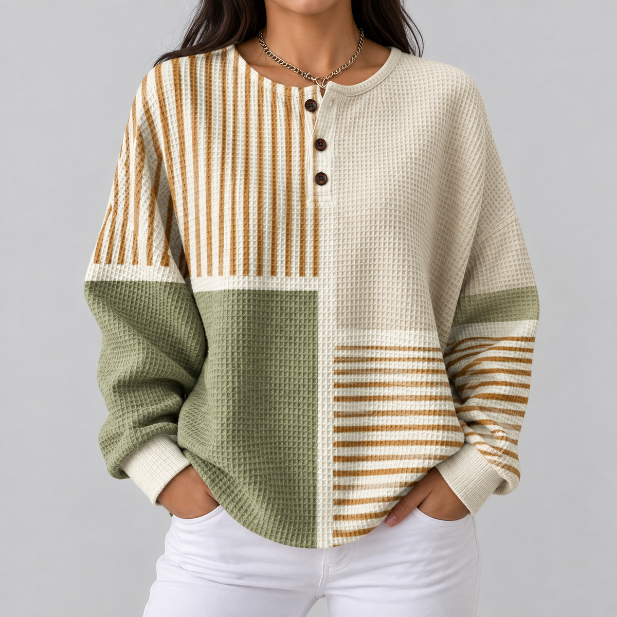 Maglione a Riquadri Verde e Senape