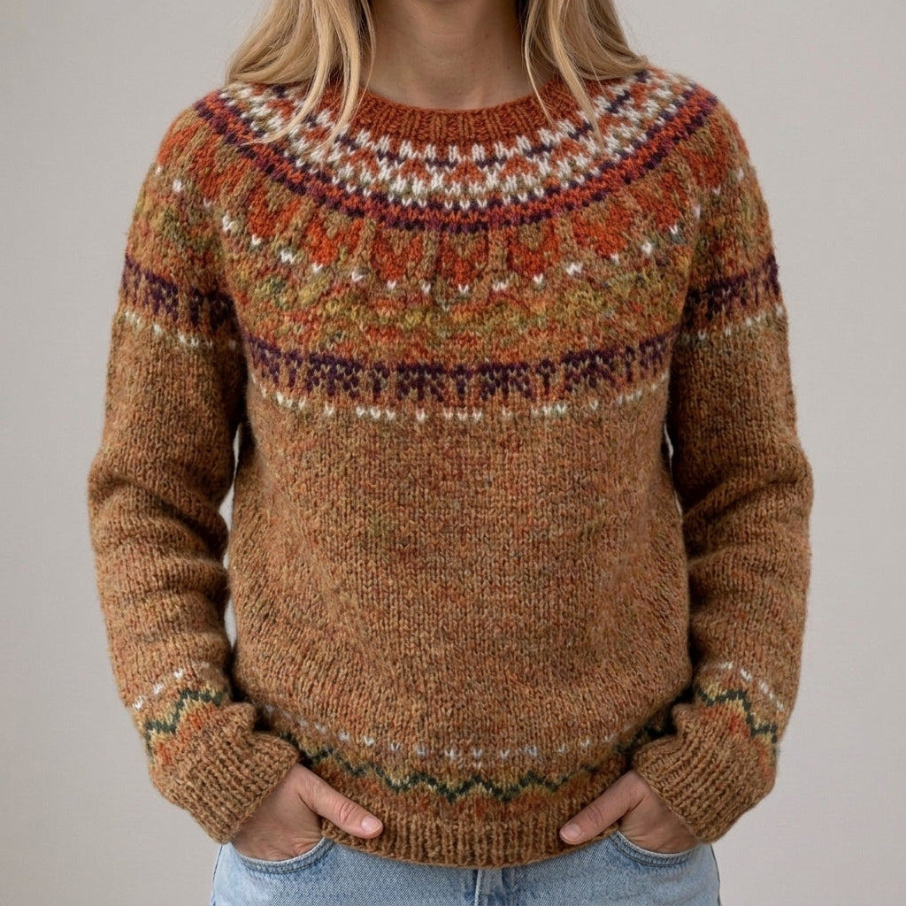 Maglione Marrone con Motivo Norvegese