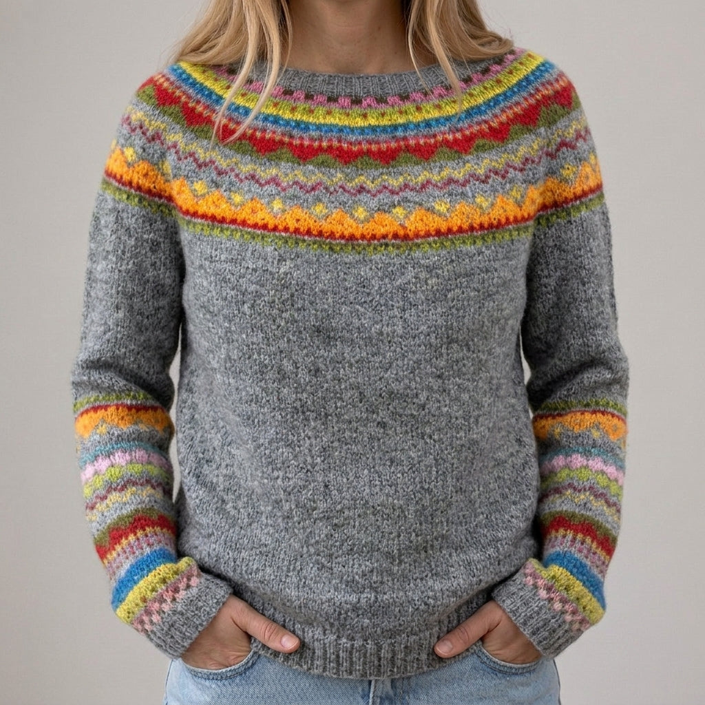 Maglione Retrò Grigio con Righe Arcobaleno