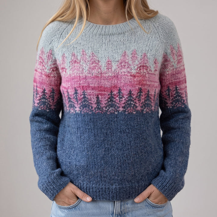 Clara | Maglione Retrò Blu con Motivo Abeti