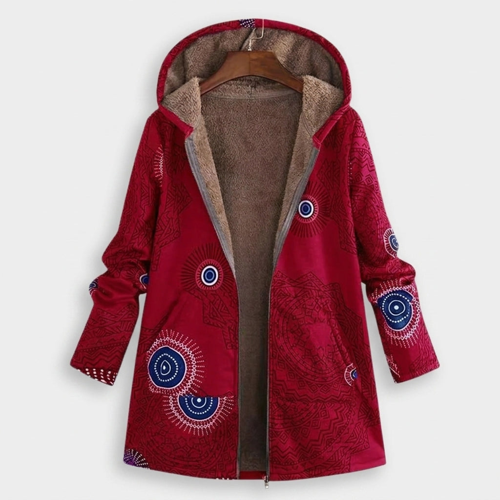 Cappotto in pile rosso fantasia