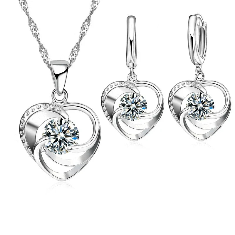 Collana e Orecchini in Argento Sterling a Forma di Cuore