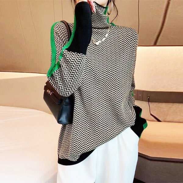 Éléonore | Maglione di Lusso a Collo Alto in Chevron