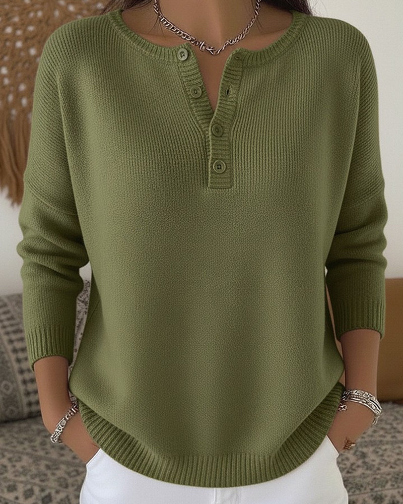Maglione in Maglia con Bottoni Henley