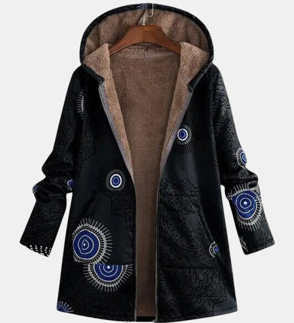 Giacca in pile sherpa con motivo azteco