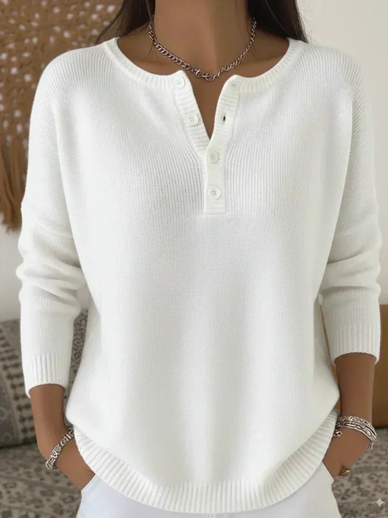 Maglione in Maglia con Bottoni Henley