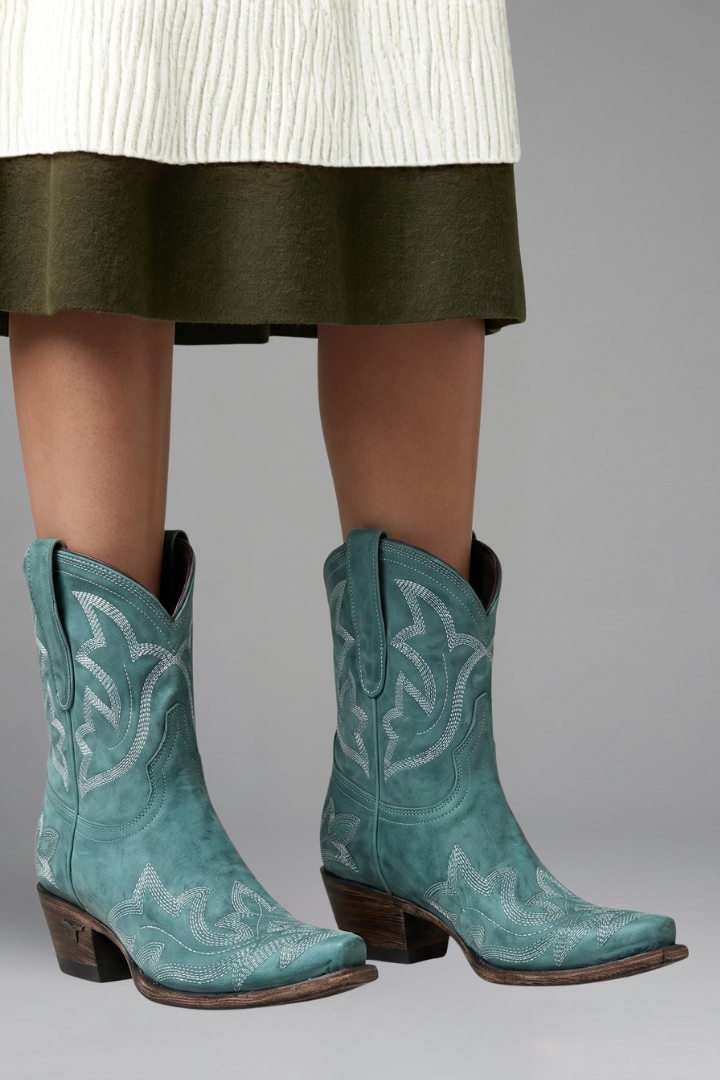Stivale western con cuciture decorative