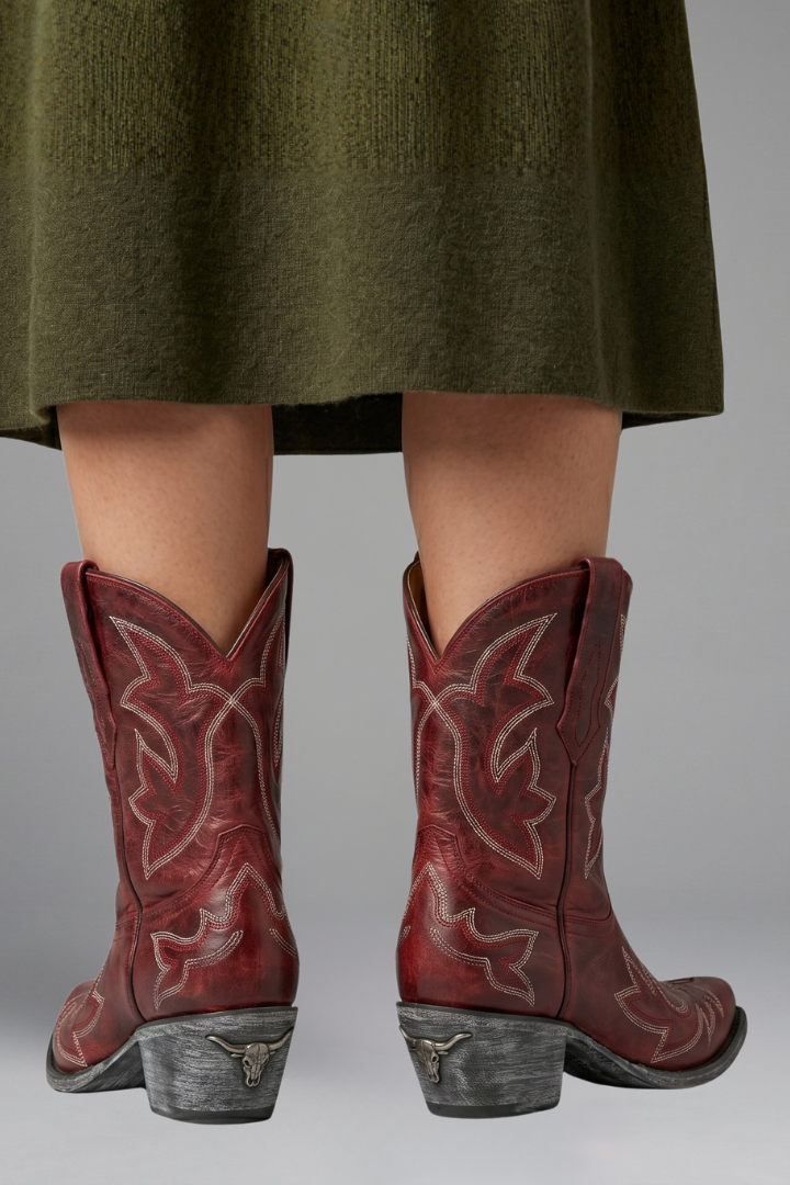 Stivale western con cuciture decorative