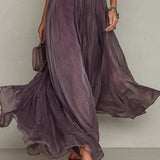 Flavia - Abito lungo viola con scollo a goccia e bordo in pizzo di chiffon
