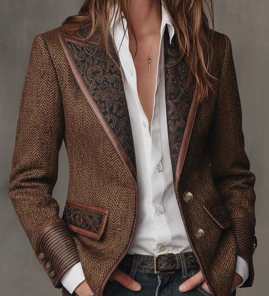 Blazer da Donna a Spina di Pesce con Pannelli Stampati
