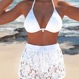 Laluna® | Bikini elegante tinta unita con pizzo