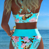 Bikini con stampa floreale a contrasto e spacco