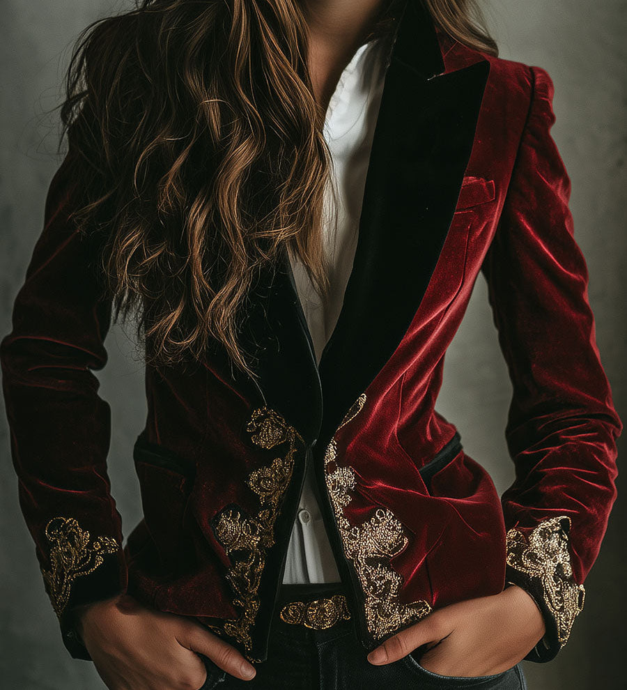 Blazer in velluto con ricami dorati