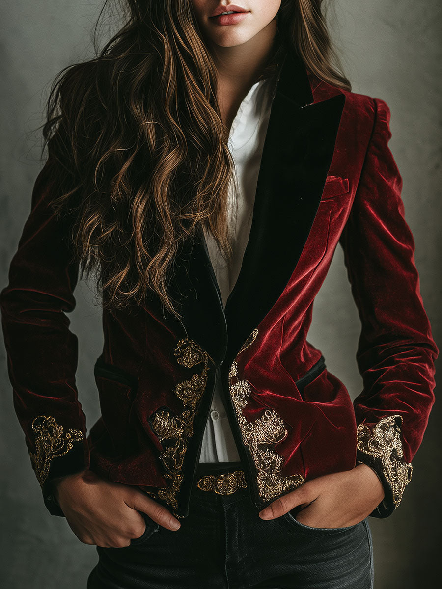 Blazer in velluto con ricami dorati