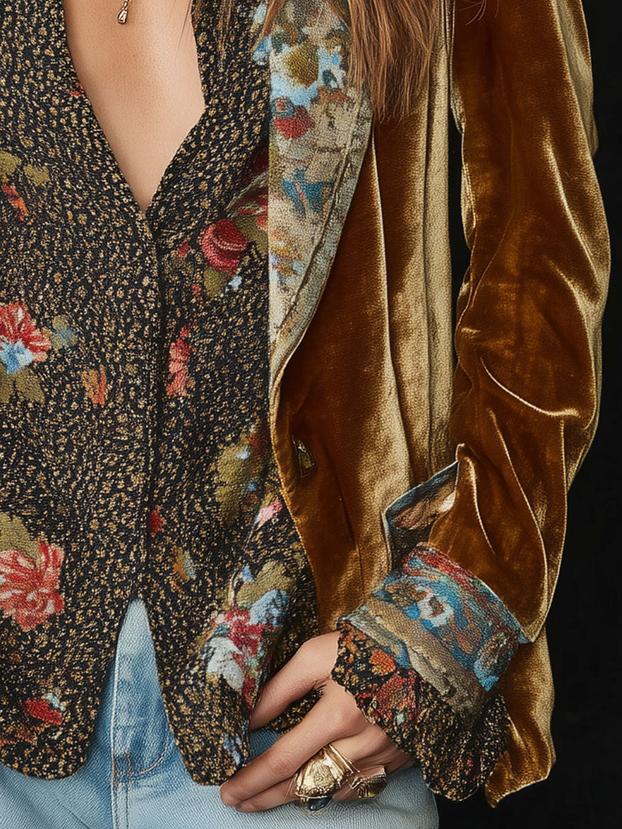 Blazer patchwork floreale effetto velluto