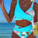 Bikini con stampa floreale a contrasto e spacco