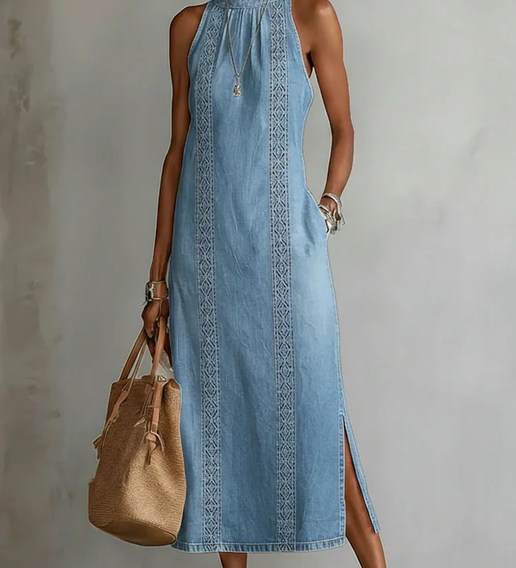 Soline | Abito in denim con pizzo rétro