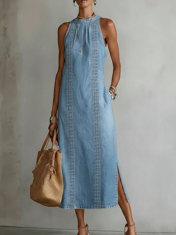 Soline | Abito in denim con pizzo rétro