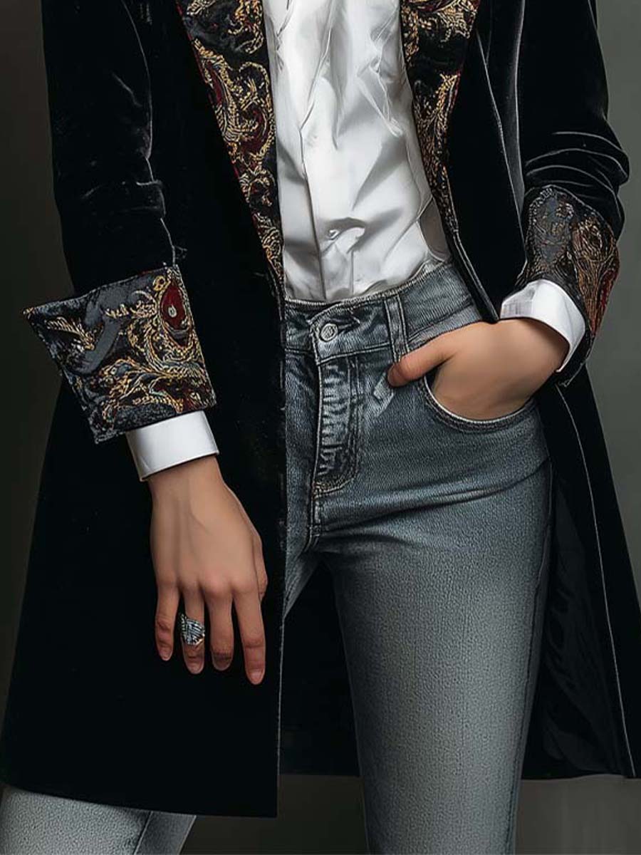 Blazer in velluto con revers barocchi