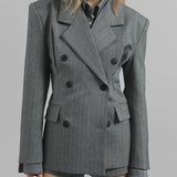 Sofia | Blazer Grigio Striato con Cintura