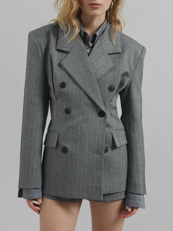 Sofia | Blazer Grigio Striato con Cintura