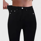 Floriale - Jeans neri in denim a vita alta per donna