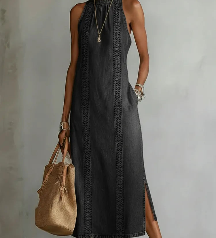 Soline | Abito in denim con pizzo rétro