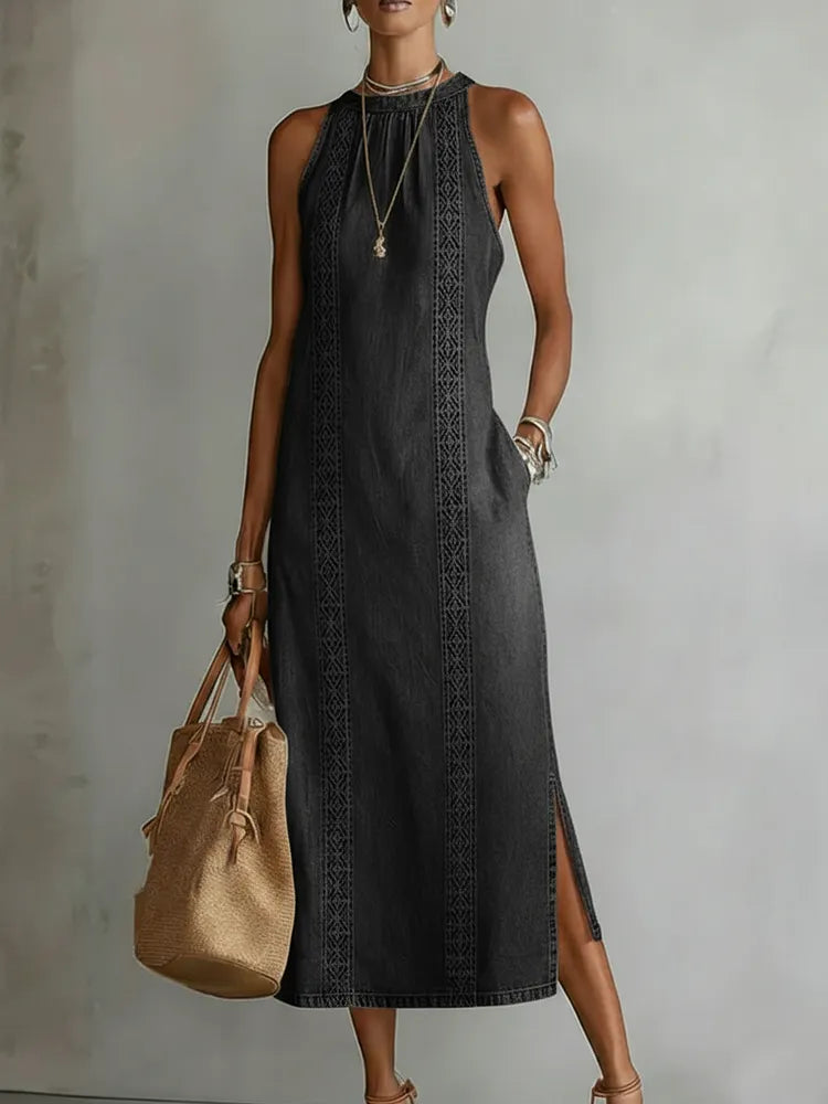 Soline | Abito in denim con pizzo rétro