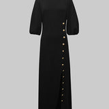 Abito Maxi Elegante con Bottoni Laterali
