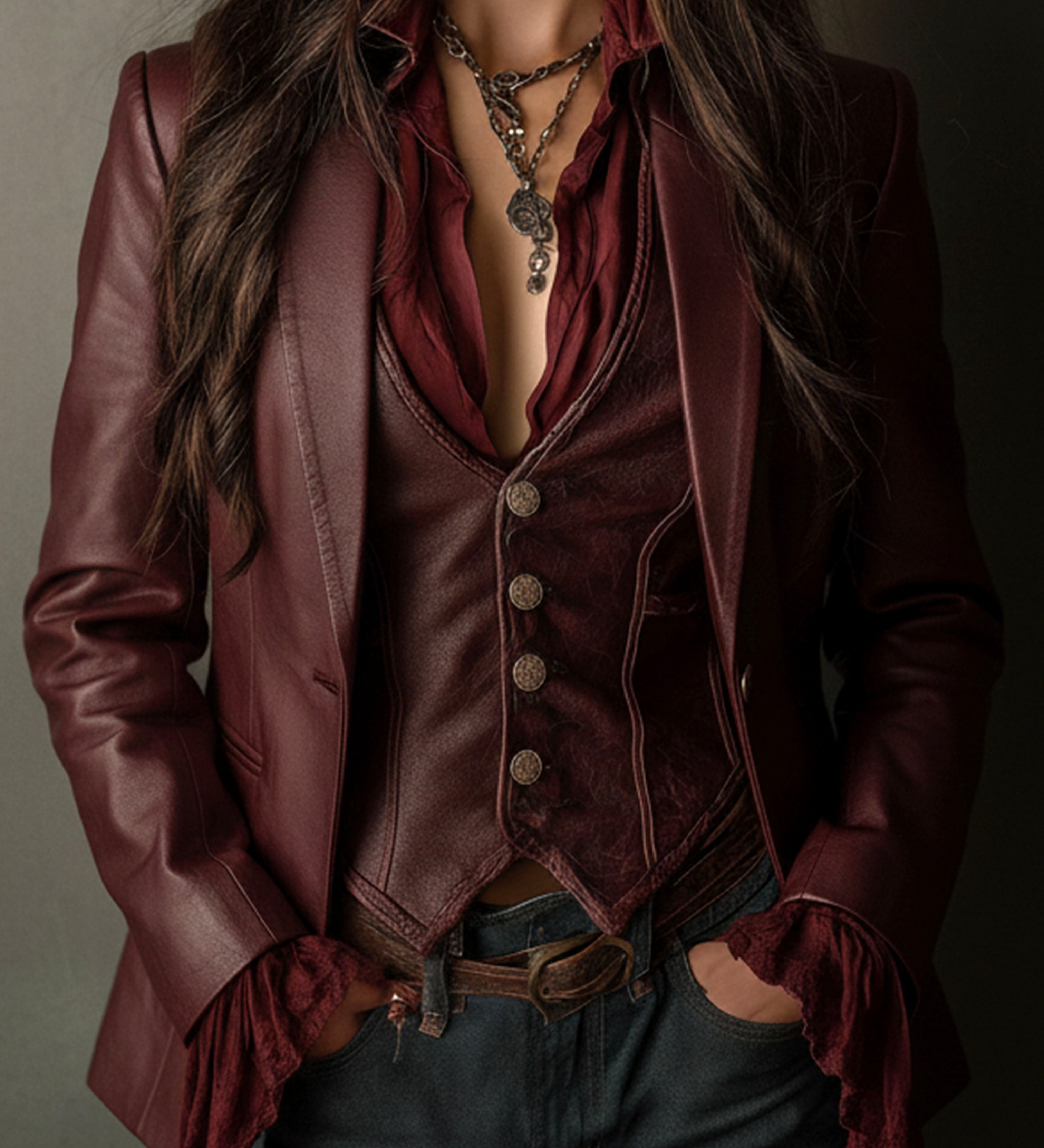Blazer bordeaux effetto pelle