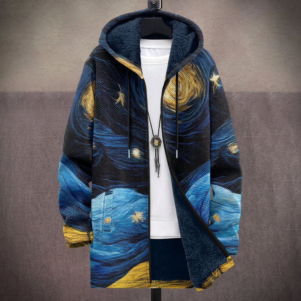 Cappotto con Cappuccio a Motivo Notte Stellata