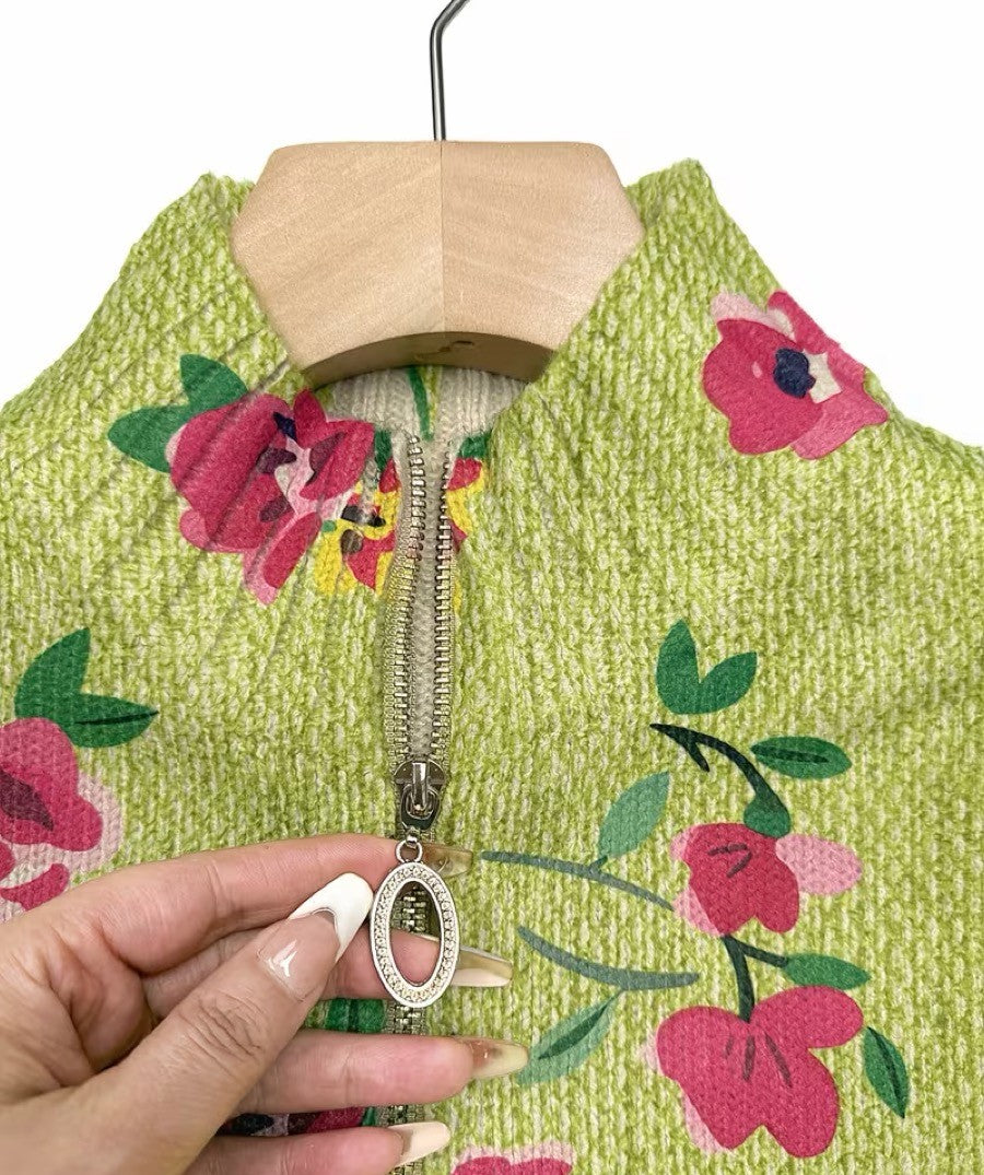 Cardigan con Zip e Piccoli Fiori