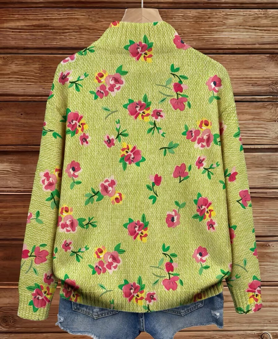 Cardigan con Zip e Piccoli Fiori