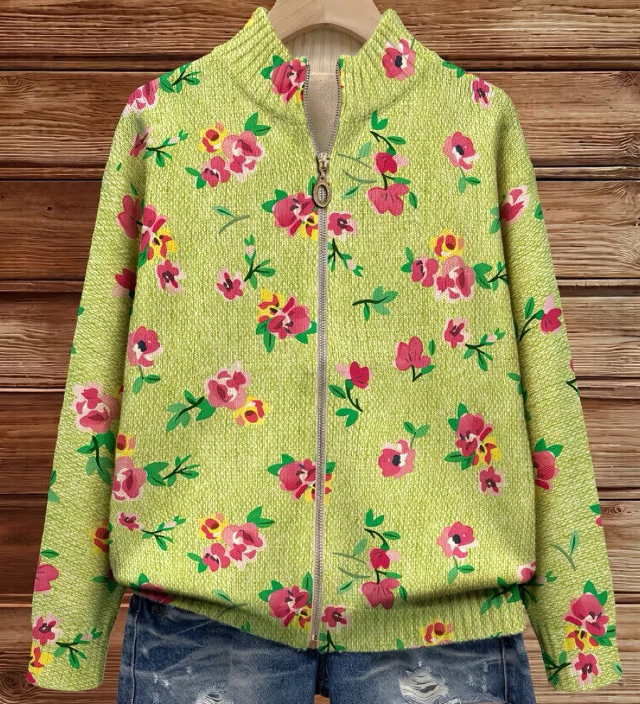 Cardigan con Zip e Piccoli Fiori