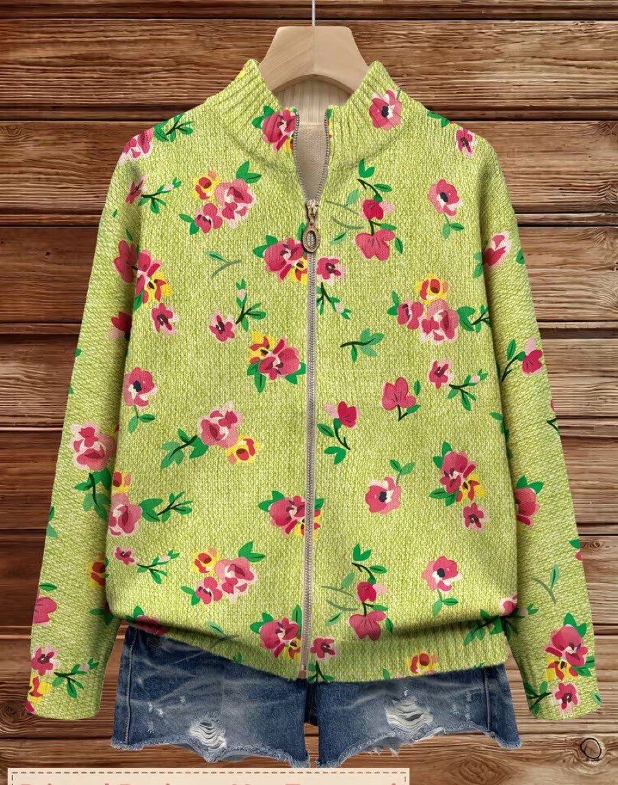 Cardigan con Zip e Piccoli Fiori