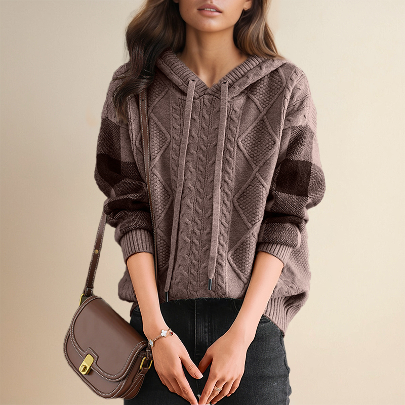 Julie | Maglione con Cappuccio in Maglia a Treccia