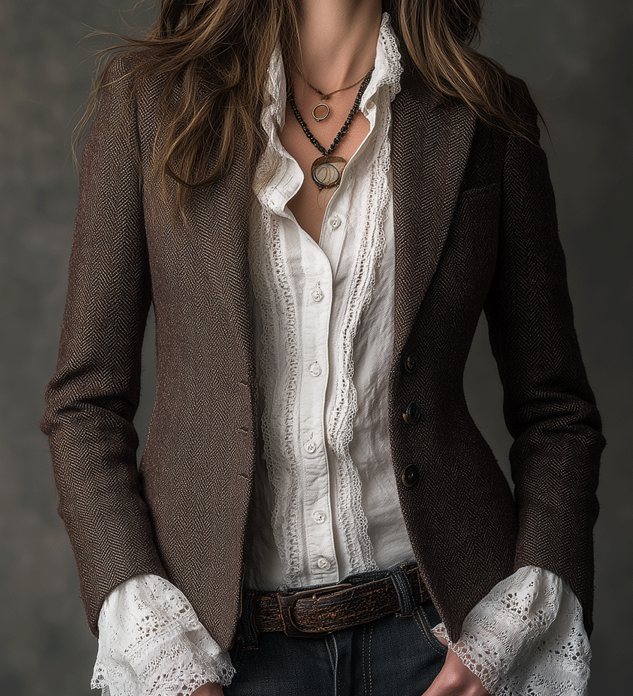 Blazer sartoriale in tweed marrone
